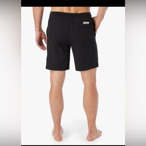 Fair Harbor Black Swim Shorts with Gray and Blue Stripes